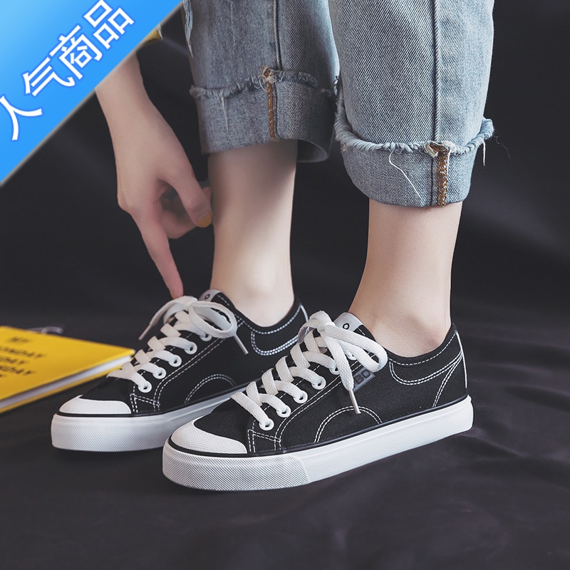 SUNTEK帆布鞋女2023新款女士低帮韩版ulzzang百搭ins潮鞋港风平底小白鞋高清大图