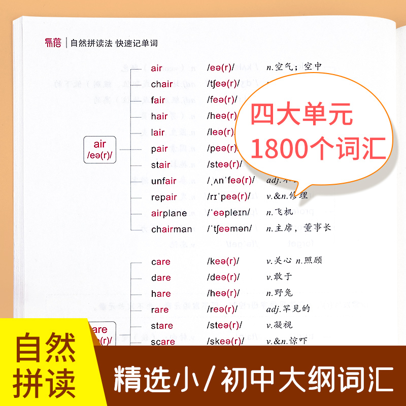 [基础+强化]自然拼读记单词1本+学音标记单词1本 小学通用 [正版]易蓓中小学英语单词自然拼读法快速记单词发音规则表思