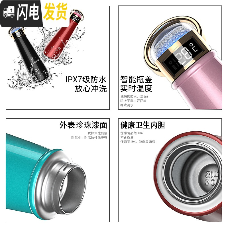 三维工匠智能保温杯女男士网红便携提醒喝水可爱小清新创意ins定制水杯子 藕荷粉兔兔礼盒装+小天使暖手宝