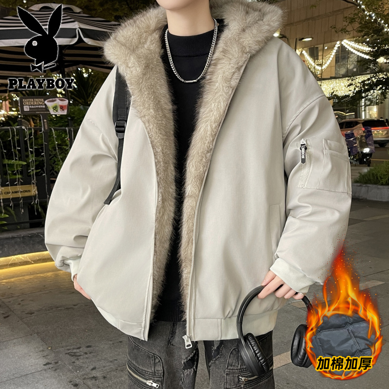 花花公子新款高品质冬季加棉加厚座山棉衣男港风潮流棉服高清大图