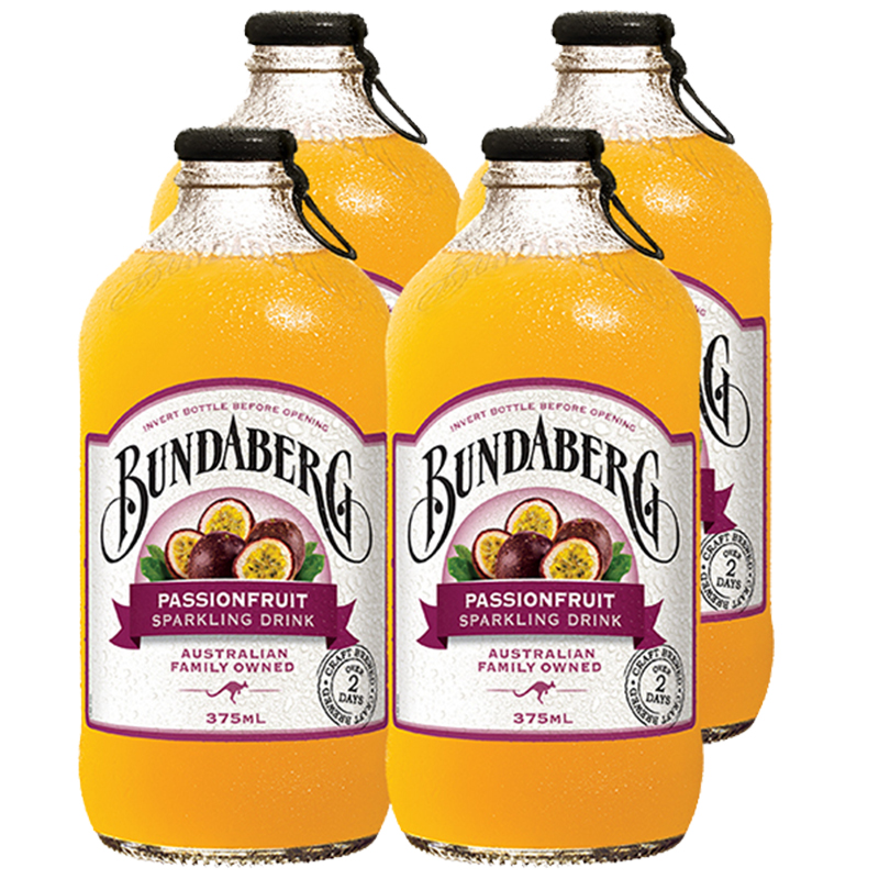 [发酵百香果汁]宾得宝(bundaberg)百香果苏打水饮料 375ml*4瓶 汽水