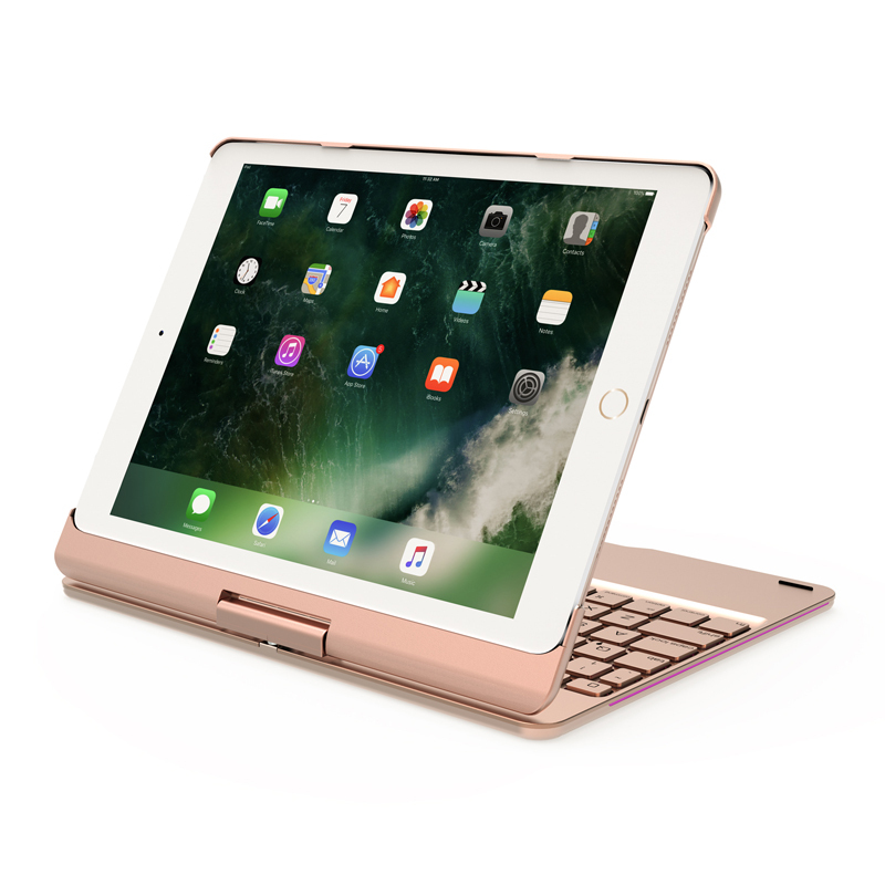 HIGE/苹果ipad pro蓝牙键盘 无线键盘+金属旋转支架保护壳 适用于2018新款ipad 10.5英寸 金色