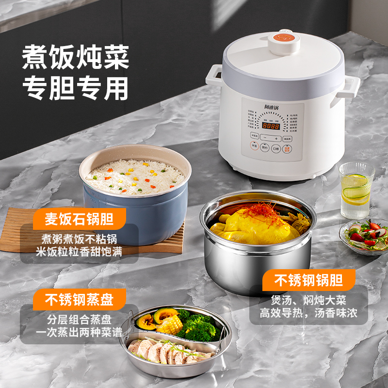 洛贝(luby) LBA-5EPP10 阿迪锅 电压力锅 5L家用智能预约全自动多功能高压锅一锅双胆+蒸笼 白色