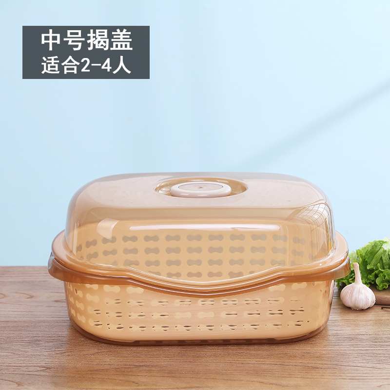 厨房家用带盖碗盆碗碟置物架塑料碗柜装碗筷收纳盒放碗箱沥水碗架 中号黄色透明底