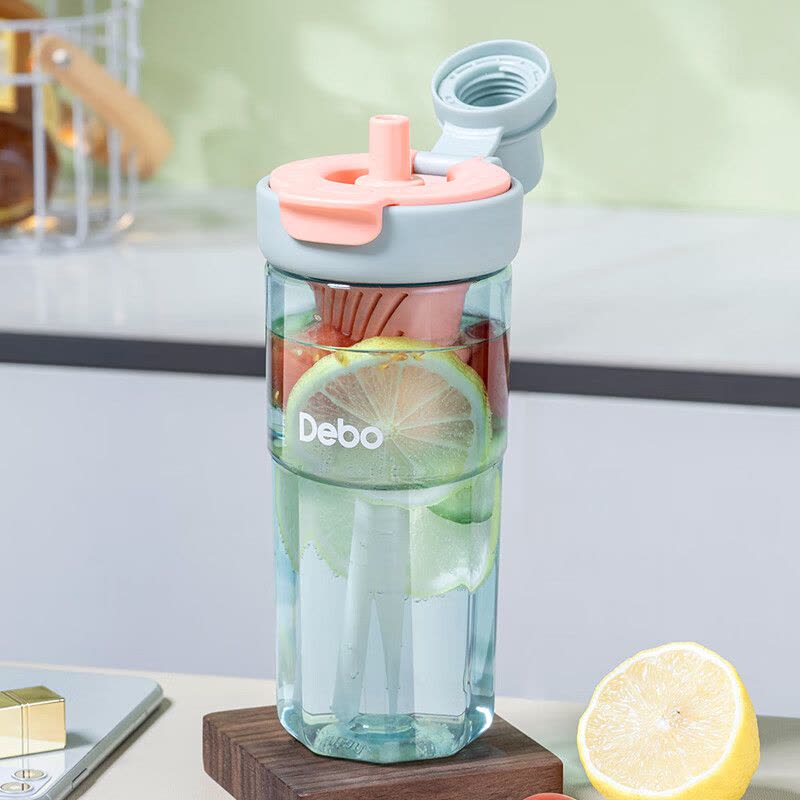 德铂(Debo)雨果运动水杯Tritan材质650ml户外便携弹盖健身塑料杯带茶隔DEP-905图片