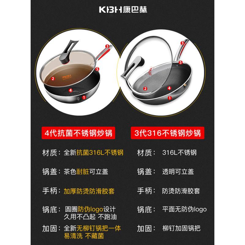 康巴赫第四代五代旗舰款不粘锅炒锅不锈钢旗舰炒菜锅家用燃气 [四代]抗菌炒锅+刀铲勺高清大图