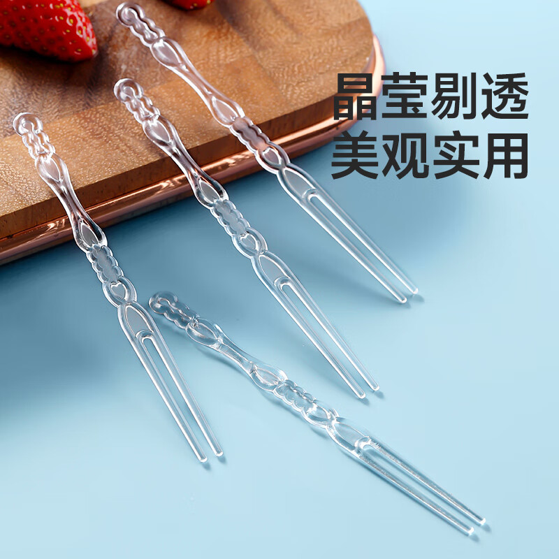 美丽雅 水果叉100支 一次性叉子食品级 儿童甜品蛋糕果盘小签子 95786高清大图