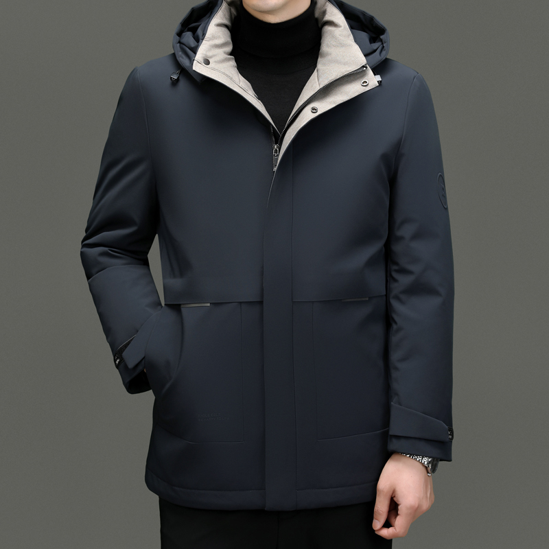 花花公子品牌男装鹅绒羽绒服男士中长款外套厚户外上衣2023冬新款