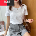 YIBUSHENG竹节棉t恤女短袖2024年新款宽松百搭白色上衣纯色体桖薄t 3XL 白色