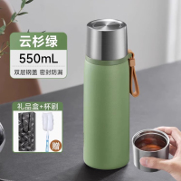 苏泊尔保温杯大容量水杯男女高档商务泡茶杯子新款男士保温杯316L不锈钢商务车载茶杯泡茶户外水杯子 KCV70AF10 550ML云杉绿赠杯刷+礼袋【全钢分享盖】 /