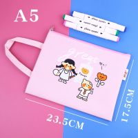 双层帆布文件袋学生用试卷袋书袋a4a5拉链袋加厚小清新病例收纳袋 A5浅粉色单层-快乐课堂