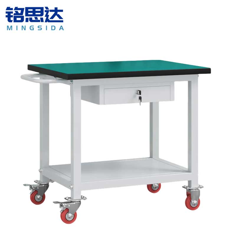 铭思达轻型防静电工作台双层80*60*75cm(带轮)张