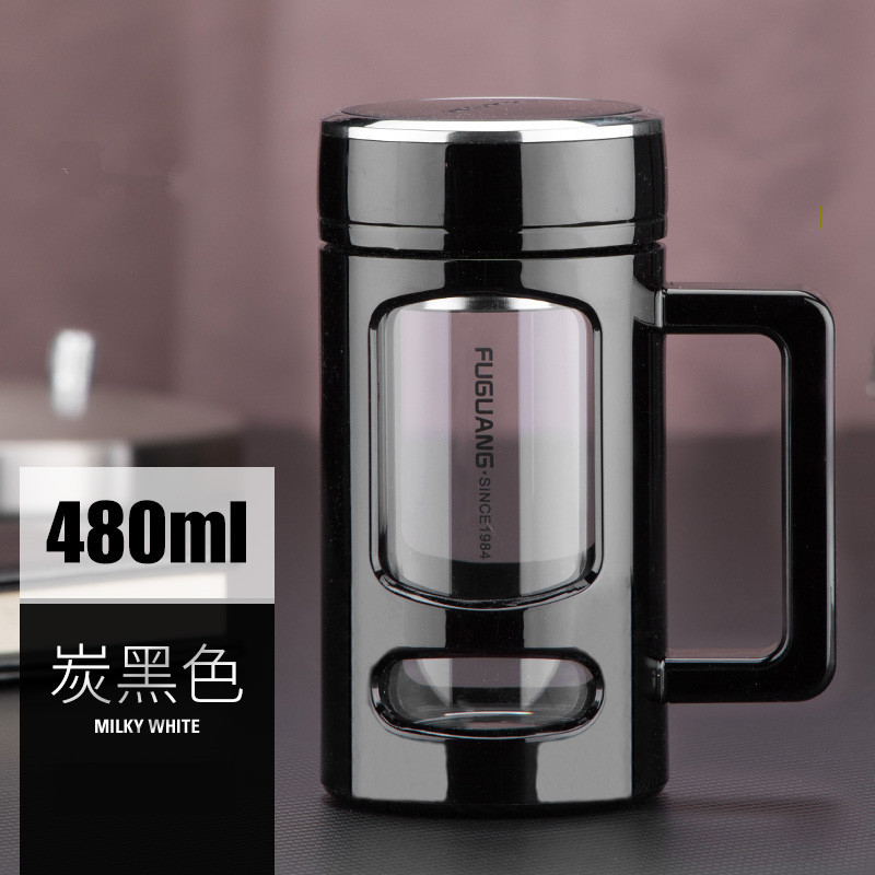 富光玻璃杯便携水杯家用办公杯带盖过滤网杯子男女耐热茶杯