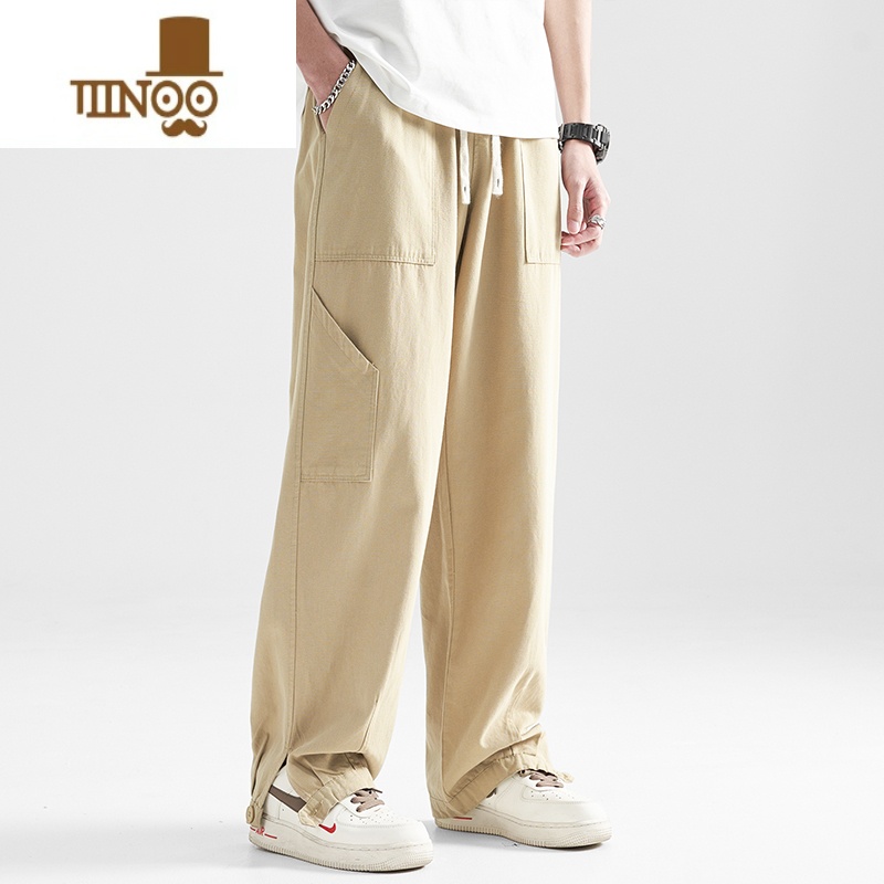 YANXU日系高街直筒工装裤男夏季新款宽松长裤子卡其色休闲卫裤高清大图