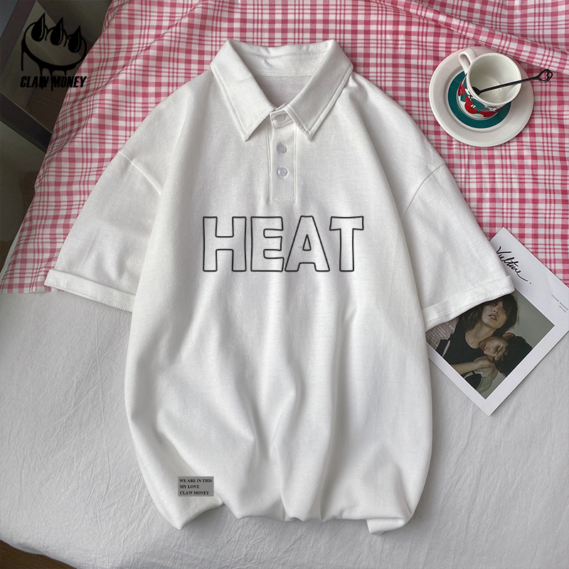 Claw money夏季美式宽松Polo衫男潮流ins休闲运动短袖T恤翻领体恤