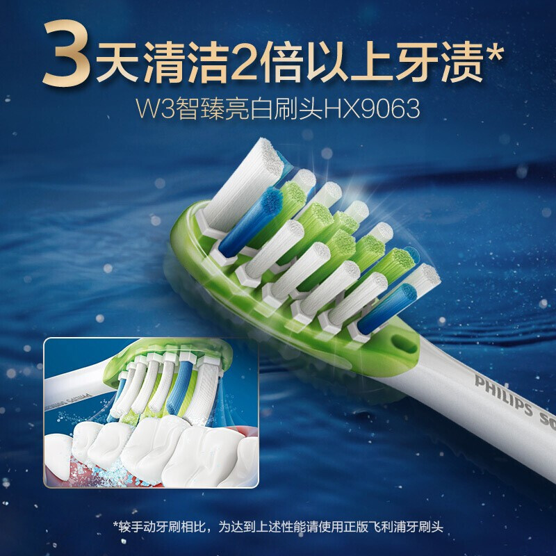 飞利浦(Philips) 电动牙刷头HX9063/67适配HX9924/9954/9903/9901白色三支装