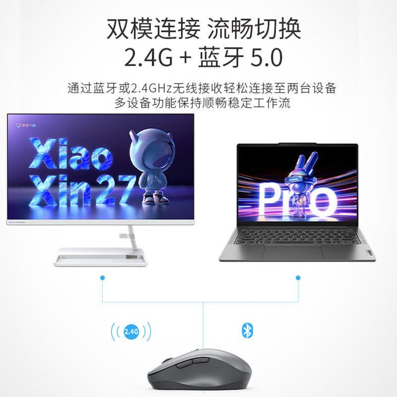 联想(Lenovo) 无线蓝牙双模鼠标 蓝牙5.0/3.0 便携办公 人体工程学 轻音 小新M1双模灰色图片