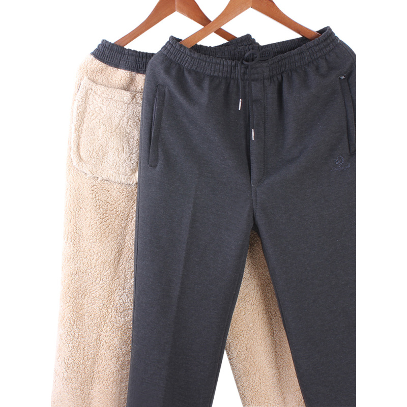 hlcoman爸爸加绒裤子冬装中老年运动裤松紧腰加厚老人棉裤男外穿宽松