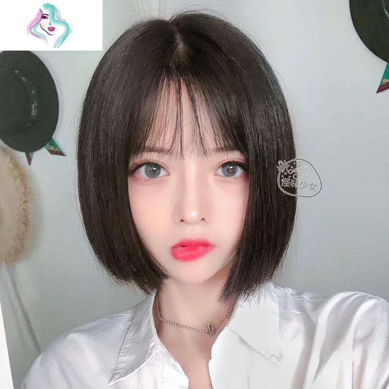 女短发网红圆脸修脸bobo头空气刘海气质逼真全假发
