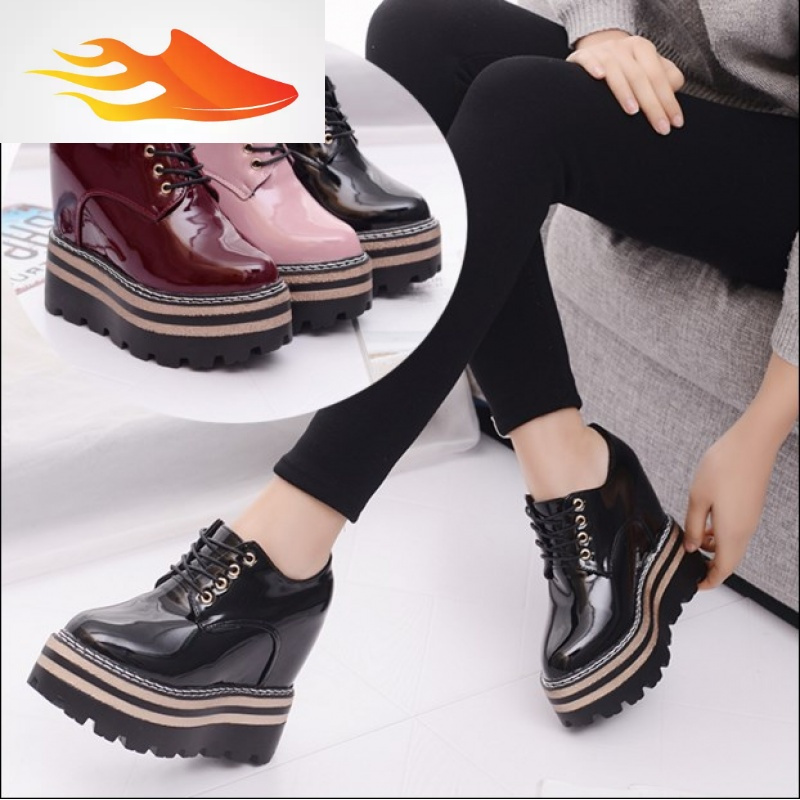 fishbasket漆皮内增高女鞋10cm显瘦皮鞋松糕鞋子女春秋新款韩版百搭