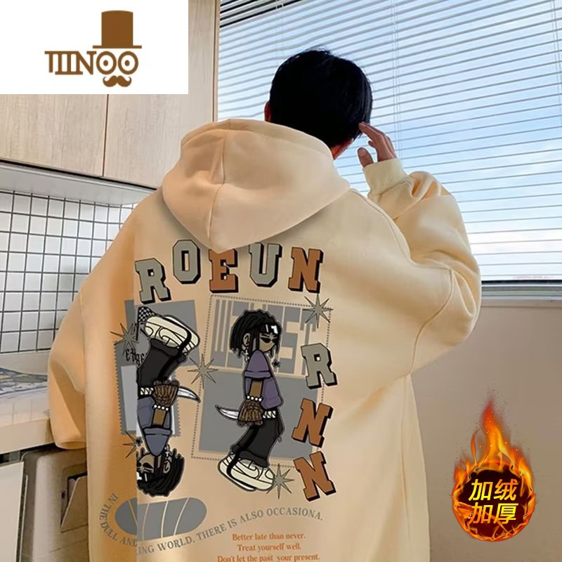 YANXU美式卡通卫衣男生加绒加厚潮牌连帽外套oversize上衣式高清大图