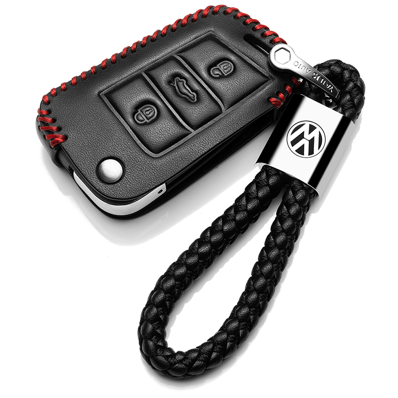 【补贴10%】一汽大众2020款全新宝来专用真皮钥匙包19款大众宝来车用钥匙套18汽车钥匙包 B款黑红色+绳（插入式启动半包）19-20新款宝来