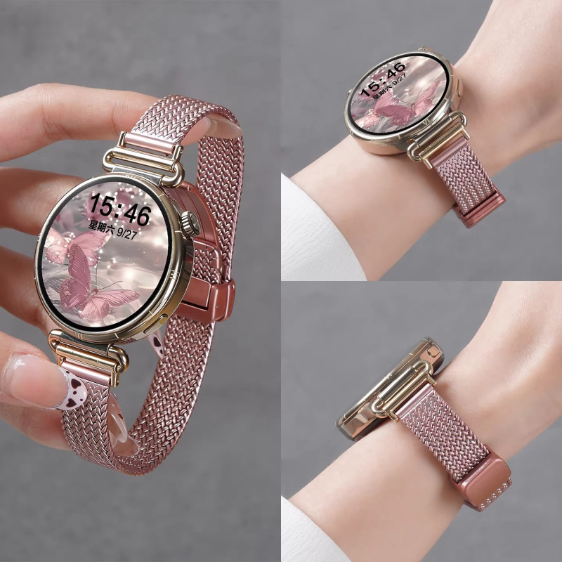 适用oppo watch x2mini表带明日金磁吸折叠扣金属腕带x3mini麦穗款女款夏天运动智能watch手表不锈钢高清大图