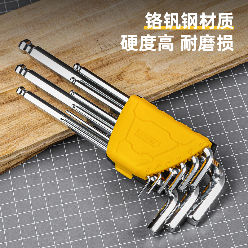 得力(deli) DL2174 9件套内六角扳手 长型球头套装铬钒钢L型内六角螺丝刀扳手 1套