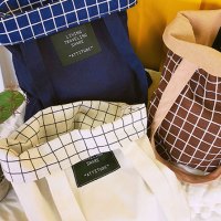 趣涉家居夏简约双面格子帆布包休闲百搭文艺复古格子购物袋单肩斜跨包生活日用收纳用品收纳包