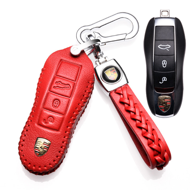 【补贴10%】适用于保时捷panamera钥匙套卡宴真皮钥匙包cayenne车用macan迈卡汽车钥匙包 保时捷B款红色+绳扣