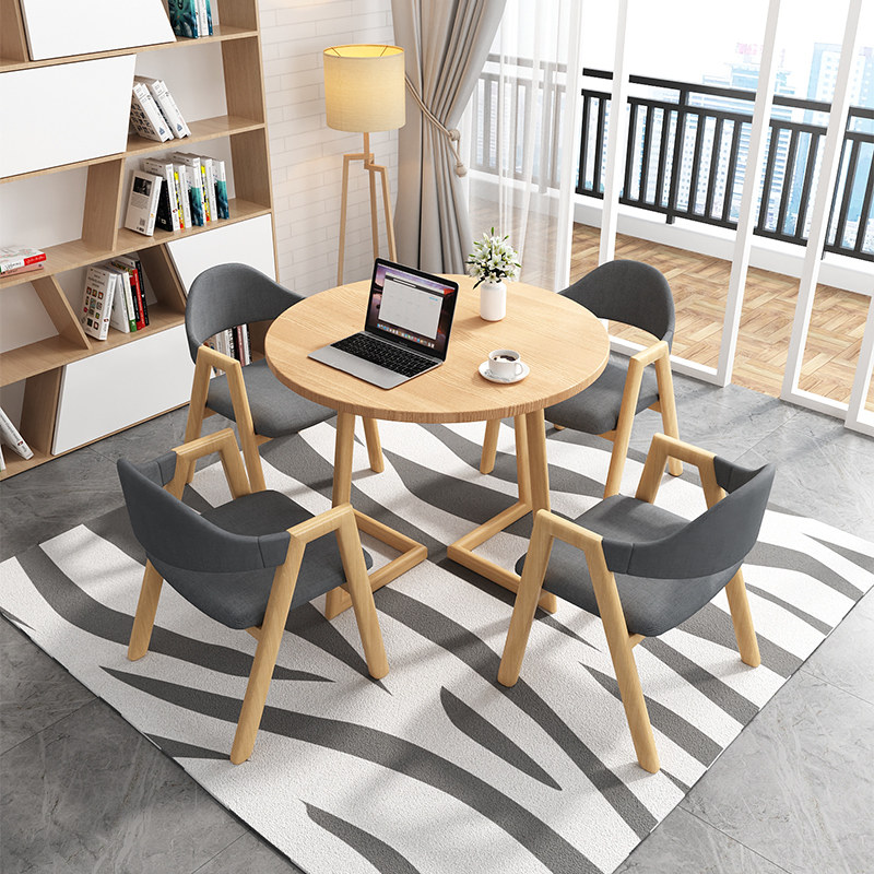 绵冠MIANGUAN小圆桌洽谈桌休息区会客接待桌椅组合现代简约商用咖啡奶茶店桌子 桌面颜色可备注客服 深灰色椅一桌四椅