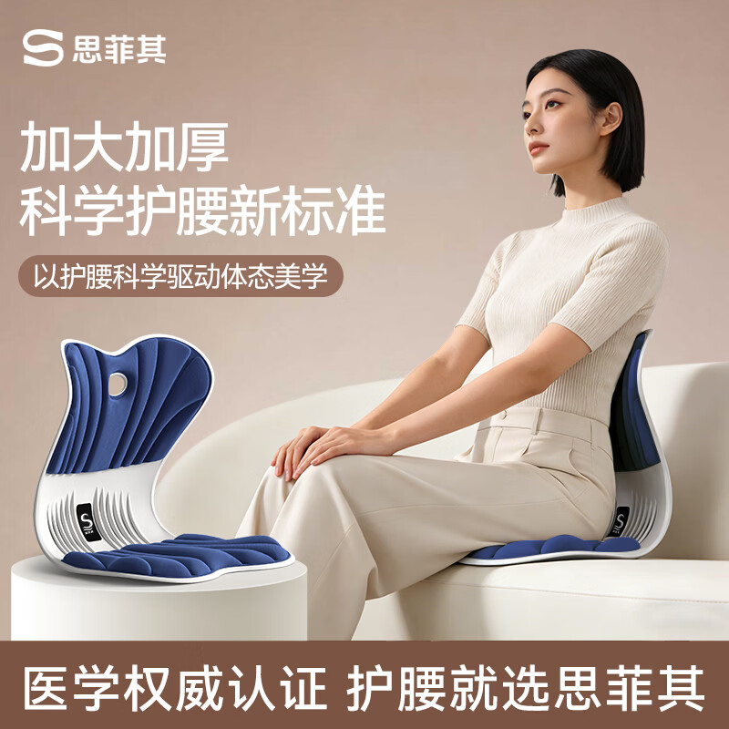 思菲其 护腰靠垫护腰久坐神器 条纹加大款S02蓝