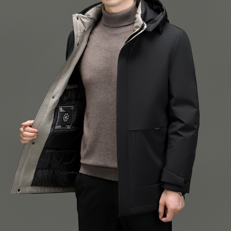 恒源祥品牌男装鹅绒羽绒服男士中长款外套厚户外上衣2023冬新款