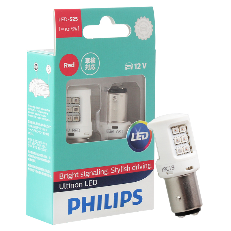 飞利浦(PHILIPS)刹车灯示宽灯信号灯尾灯后雾灯指示灯LED汽车灯泡P21/5W 红光 11499 ULR 12V