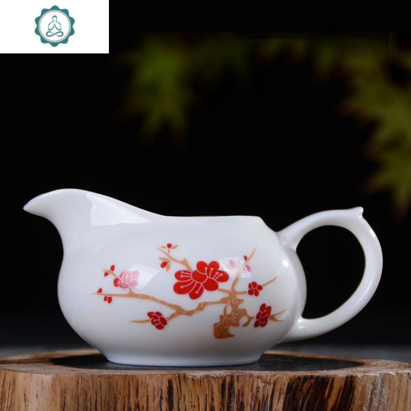玉瓷茶海公道杯带手把 德化白瓷公杯分茶器功夫茶具配件陶瓷瓷器 封后 玉瓷公道杯-水点桃花