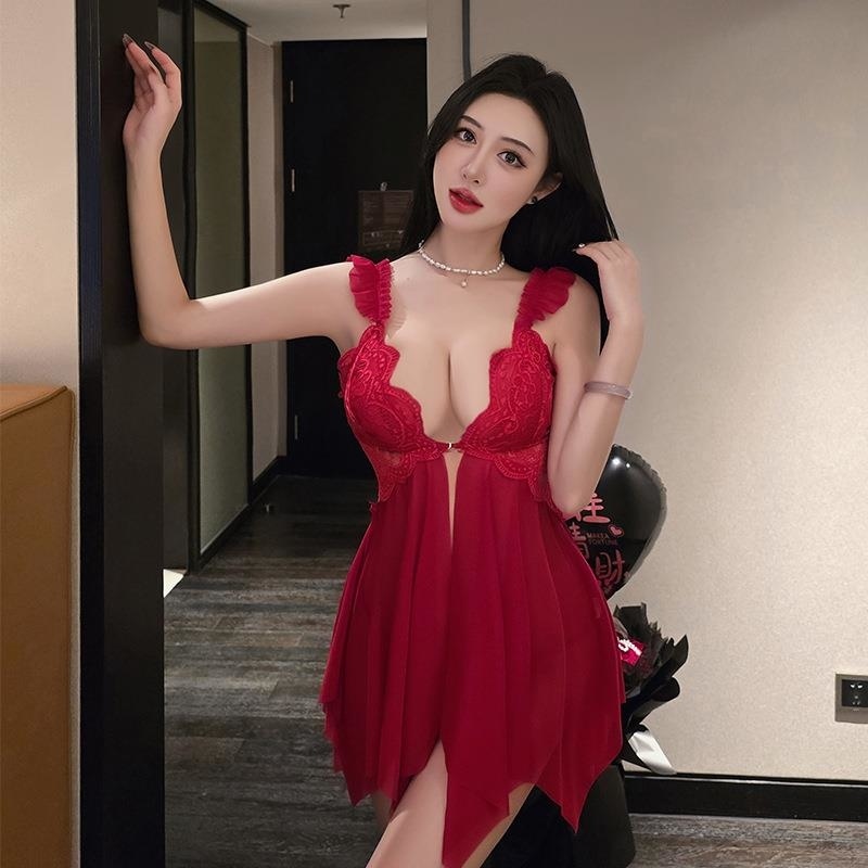 长夜漫漫性感纯欲网纱睡裙含胸垫情趣内衣女透视蕾丝诱惑睡衣2125高清大图