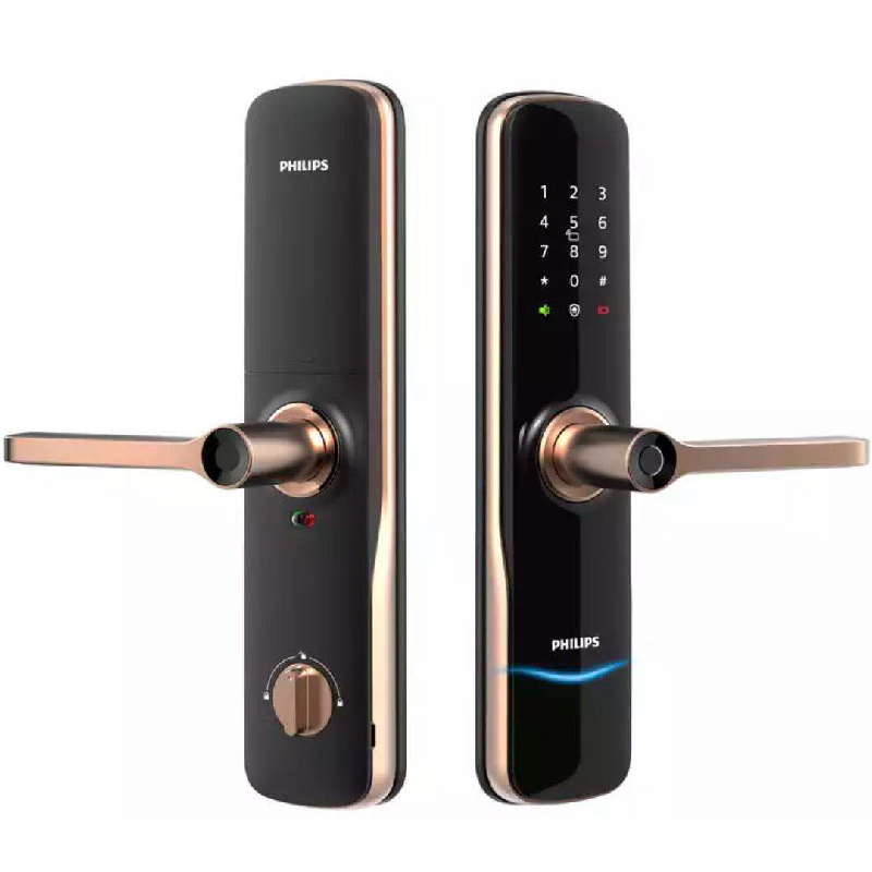飞利浦(Philips)智能门锁 π 游离执手式家庭用防盗锁可更换霸王锁体 电子锁 可挂天地钩曜石黑