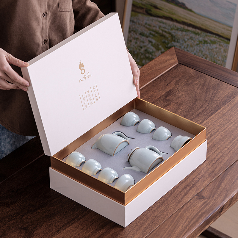八方礼锦鲤10入茶具BFL2025-1 高端汝窑茶具套装 轻奢家用办公泡茶茶具高清大图