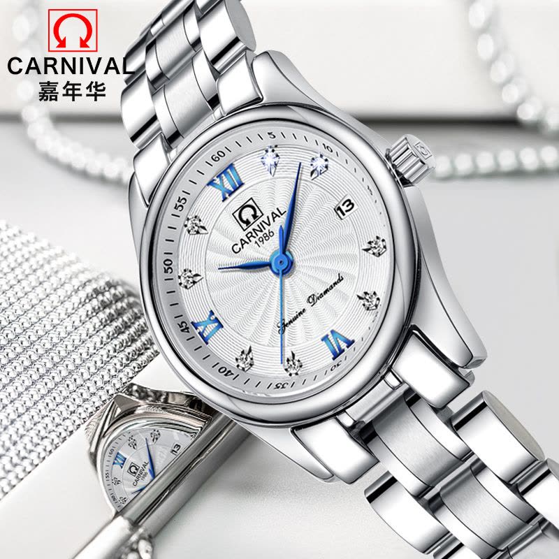 瑞士嘉年华Carnival手表新款女士时尚镶水钻石英表 女表日历防水精钢潮流 女神腕表小巧 全国联保8830L图片