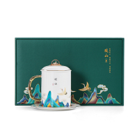 領藝 优选观山茶杯带盖带碟子国潮风办公杯送礼水杯大容量品茗个人杯茶具 观山个人杯礼盒装