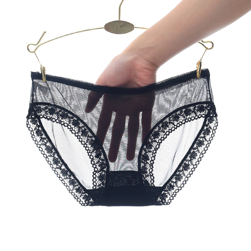 蕾丝全透明内裤超薄网纱面料透视女士内衣真人实拍大码火辣丁字裤视频