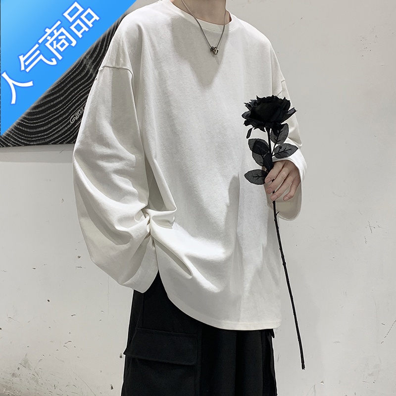喻娄长袖t恤男春秋男装潮牌ins高街港风美式复古衣服韩版宽松秋季卫衣T恤