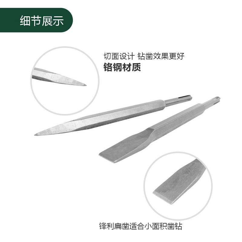 3M 圆柄四坑14mm尖凿扁凿套装两坑两槽电锤电镐凿头墙壁混凝土开槽高清大图