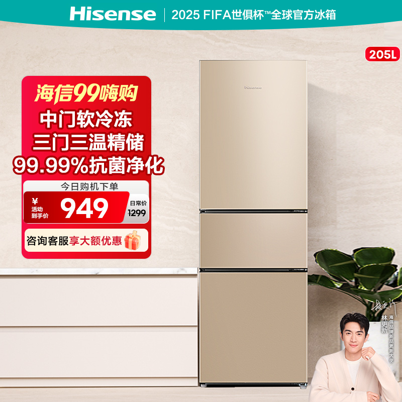 海信(Hisense)205升 三门冰箱 三开门 节能低噪 小户型 租房办公 家用小型电冰箱 BCD-205YK1FQ高清大图