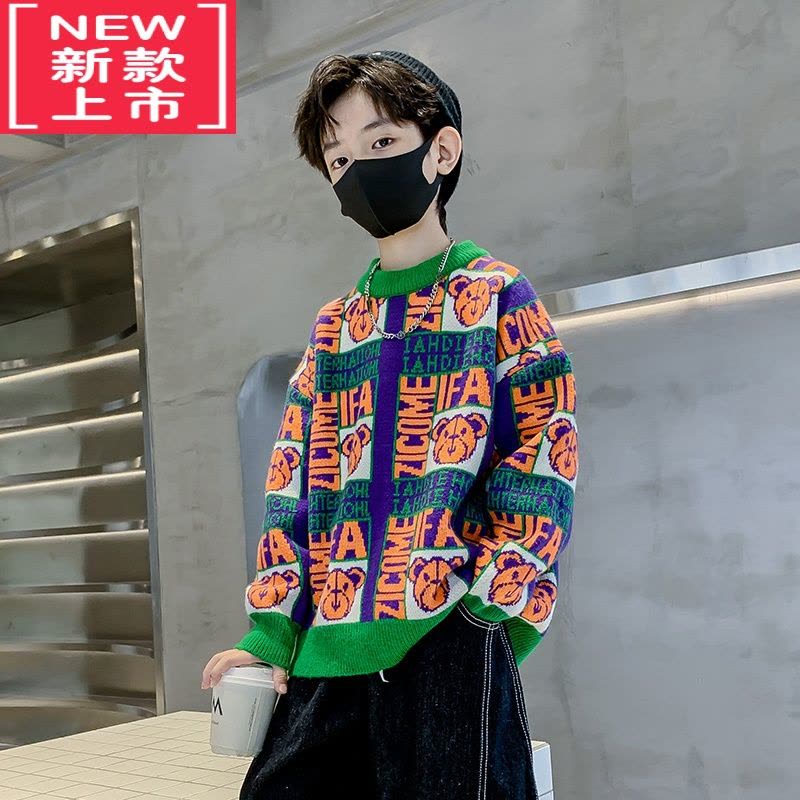 可莉允男童秋冬款毛衣2022新款加绒加厚大童韩系冬季打底男孩儿童洋气潮图片