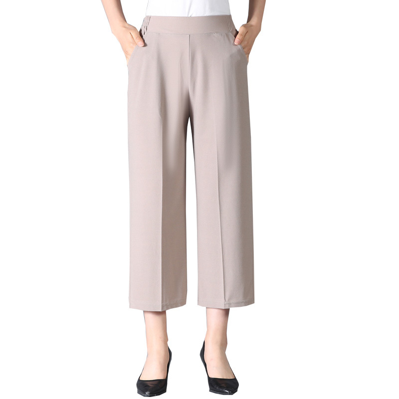 黑色xl妈妈装阔腿裤七分裤中年女装夏季裤子宽松大码中老年休闲裤妈妈