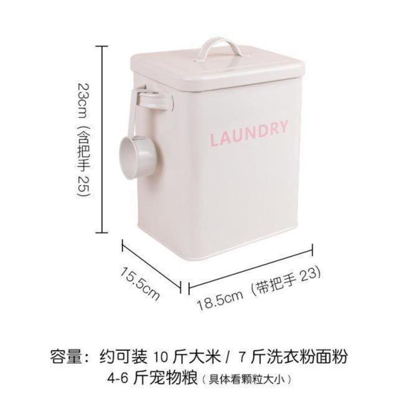 白色LAUNDRY 邮长方洗衣粉桶铁皮米桶10斤密封条防虫防潮防霉狗粮猫粮空桶送小