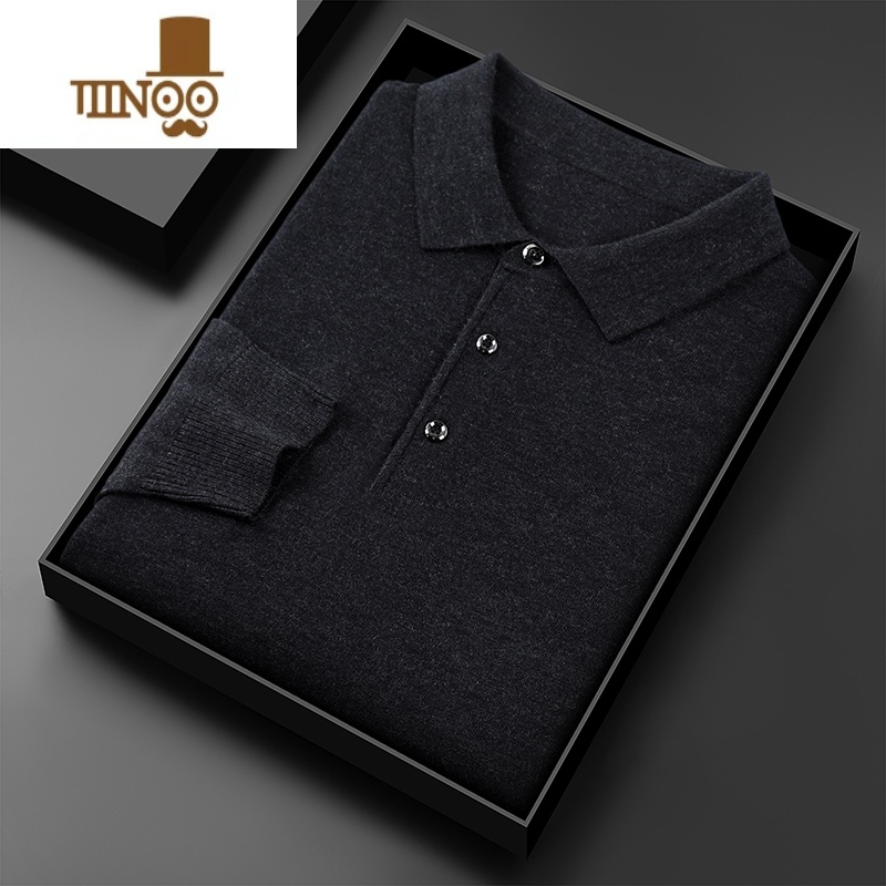 YANXU毛衫男翻领款加肥加大码毛衣宽松高端胖子t恤领打底衫男装高清大图