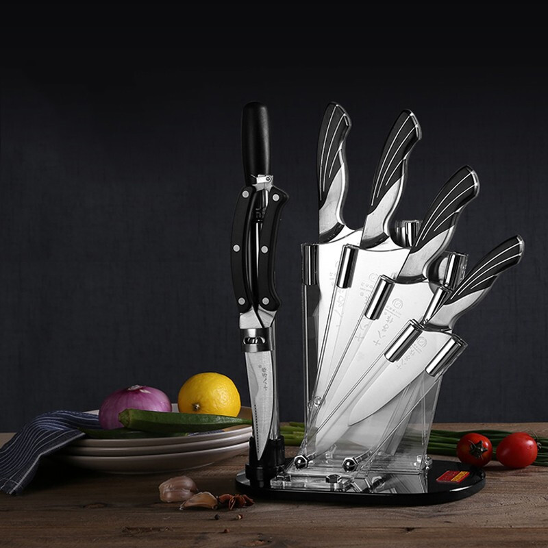 十八子作雀之屏七件套S2601菜刀套装 刀具套装切片刀家用斩骨用刀不锈钢厨房组合套刀 全套厨房刀具高清大图