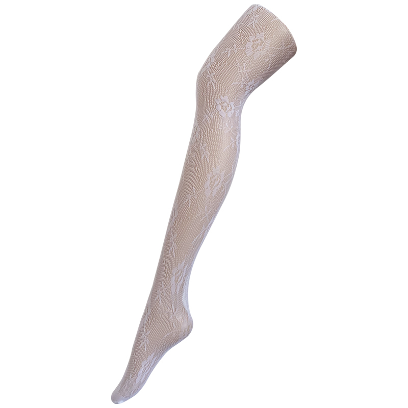 蕾丝白色丝袜连裤袜女日系可爱玫瑰花长筒黑色袜子女lolita白丝大